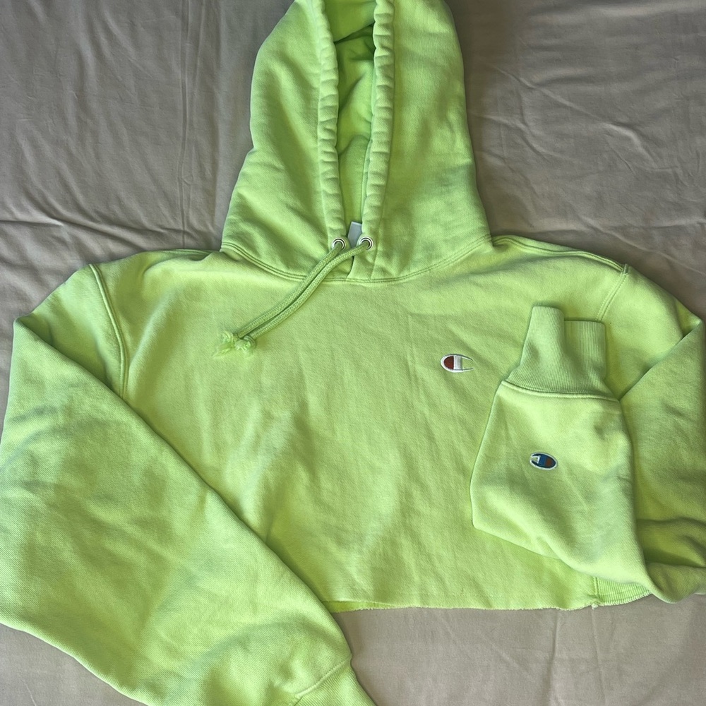 XS Cropped Champion Lime Green Hoodie